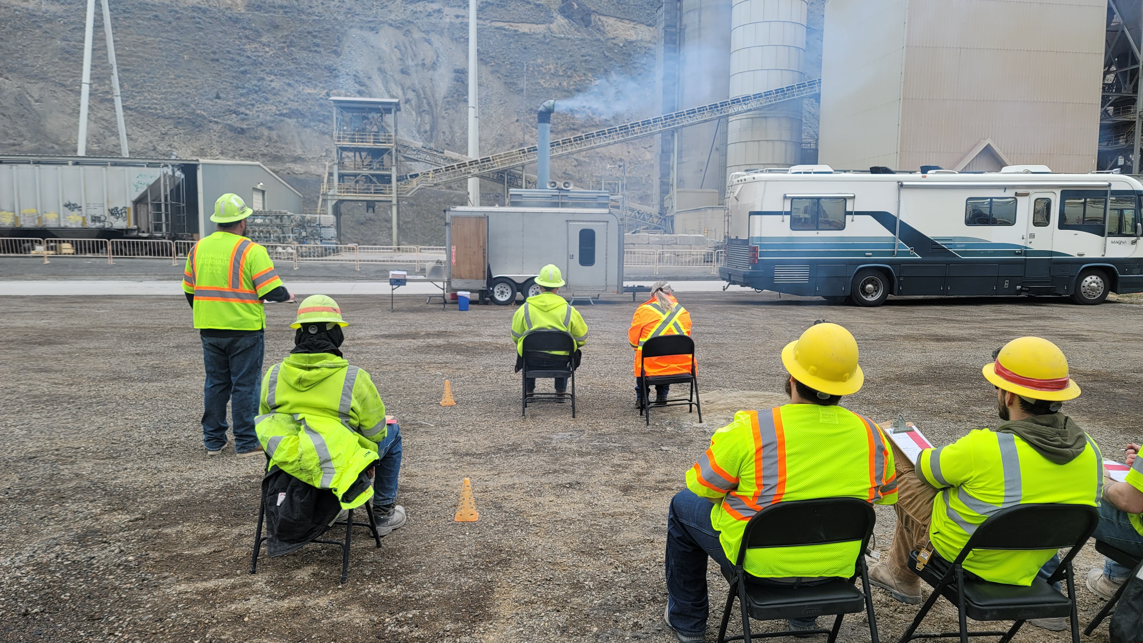 Seated crew completing Method 9 observations during a private training event.